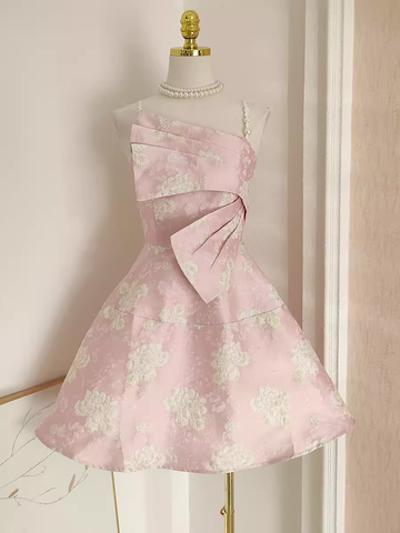 A line Spaghetti Straps Pink Satin Holiday Dresses Short Birthday Dress SD167